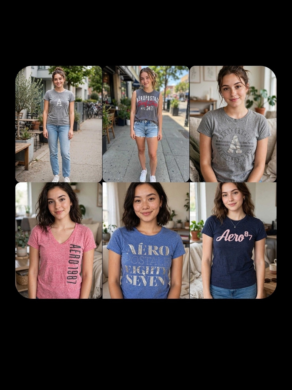 Aeropostale Aero 87 Bundle - 6 Vintage Style Graphic Tees - Women's M - Y2K